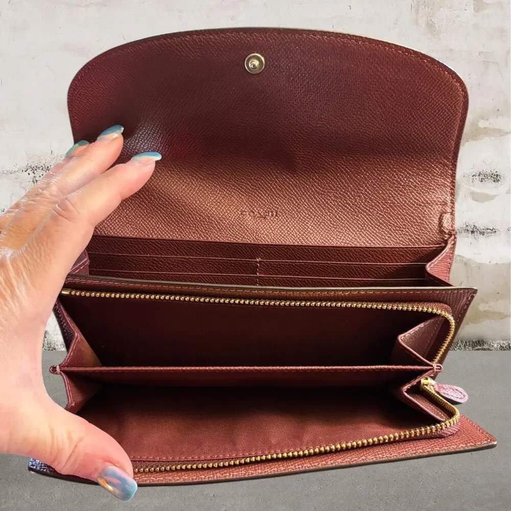 Coach Leather Slim Envelope Wallet in Rich Cherry